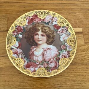 Romantic Victorian Porcelain Plate Collector As Flair As A Rose 1992 Hamilton Co